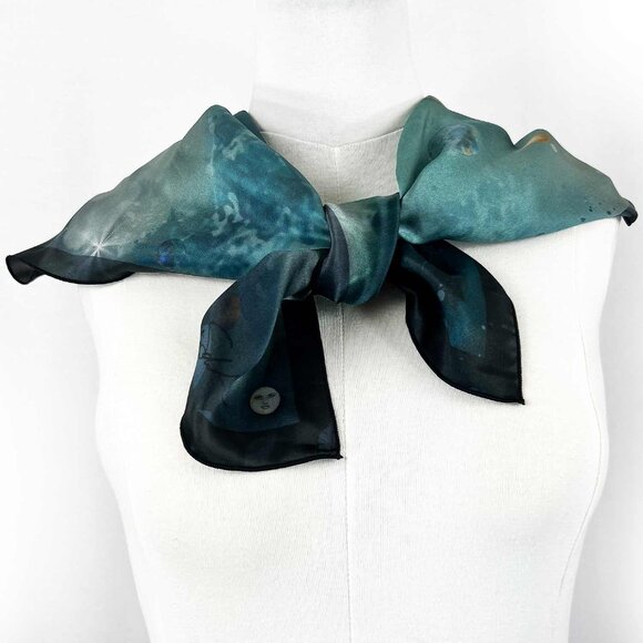 Blue Fairy Wings & Cosmic Moons Square Silk Scarf - Picture 3 of 10